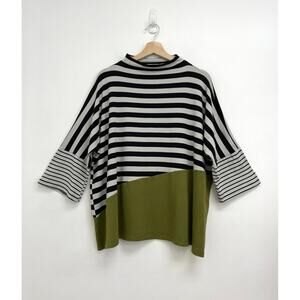 Lisa Bayne Juxtapose Boxy Artsy Lagenlook Mock Neck Oversized Tunic Top - Small